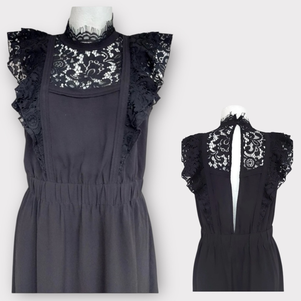 H&M Lace Adorned Black Sleeveless Midi Dress Elastic Waist Women’s size 8